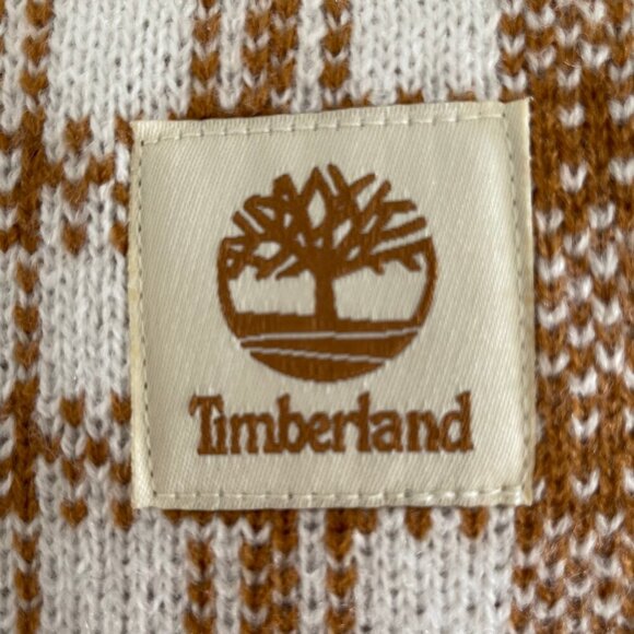 Timberland Cozy Plaid 100% Acrylic Knit Scarf Cream & Caramel Brown Sz OS - Picture 5 of 8